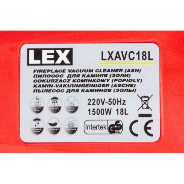 Пилосос для камінів ( золи ) LEX LXAVC18L &ndash; 18 літрів 1500 Вт. LXAVC18L фото