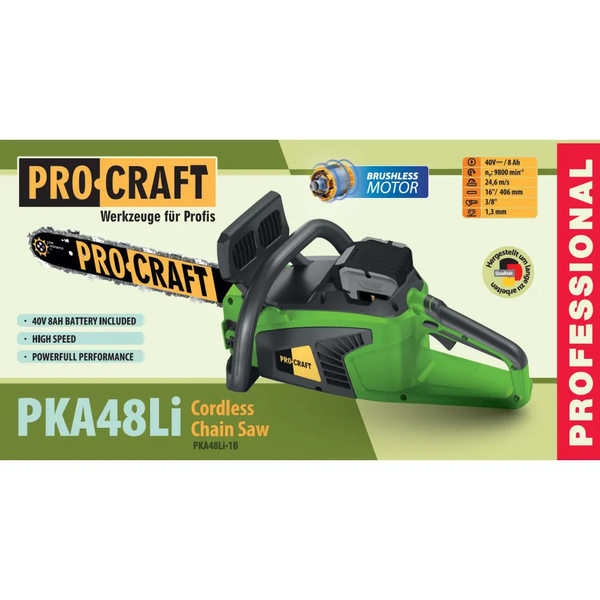 Аккумуляторная цепная пила Procraft PKA48Li, 40В, Шина 40см, бесщеточная, 2 АКБ 8Ач + ЗП PKA48Li_2akb фото