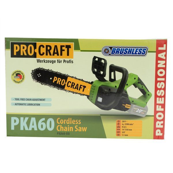 Аккумуляторная бесщеточная цепная пилка Procraft PKA60 2акб (20В 4 А/час) Автоматическая смазка цепи PKA60_2akb фото